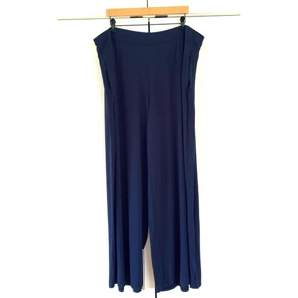 Eileen Fisher Pants Wide Leg Ankle Viscose Blue Jersey Pull On NEW Plus Size 3x - Picture 1 of 7